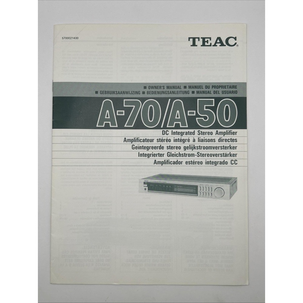 TEAC A‑70 A‑50 Owner's Manual OEM Vintage Stereo Amplifier Guide Multi‑Language